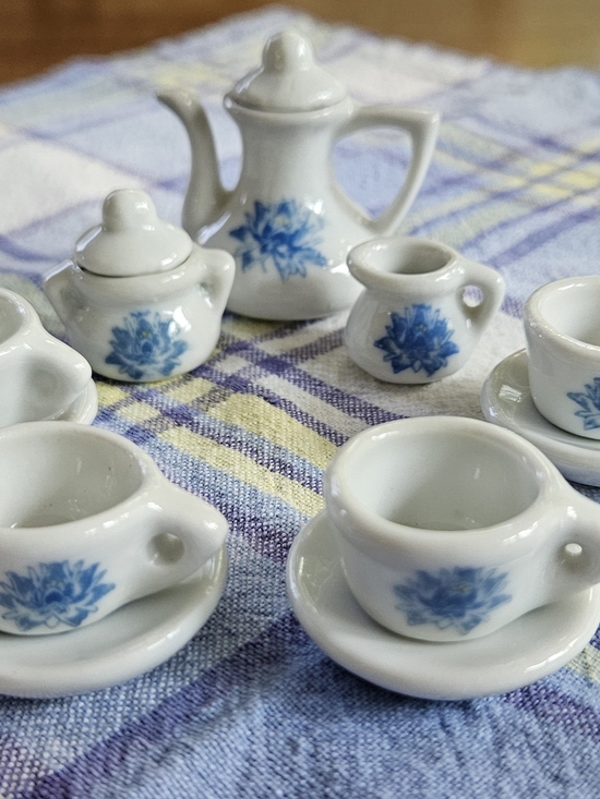 Other - VTG 13 PC Miniature Ceramic Tea Set with Blue Floral Motif